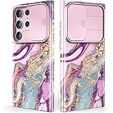 Chvelop for Samsung Galaxy S23 Ultra Case with Slide Camera Cover, Samsung S23 Ultra Case Shockproof Slim Thin Lightweight, Chic Glossy Fade-Resistant Pattern Phone Cases Cover for S23 Ultra, Purple