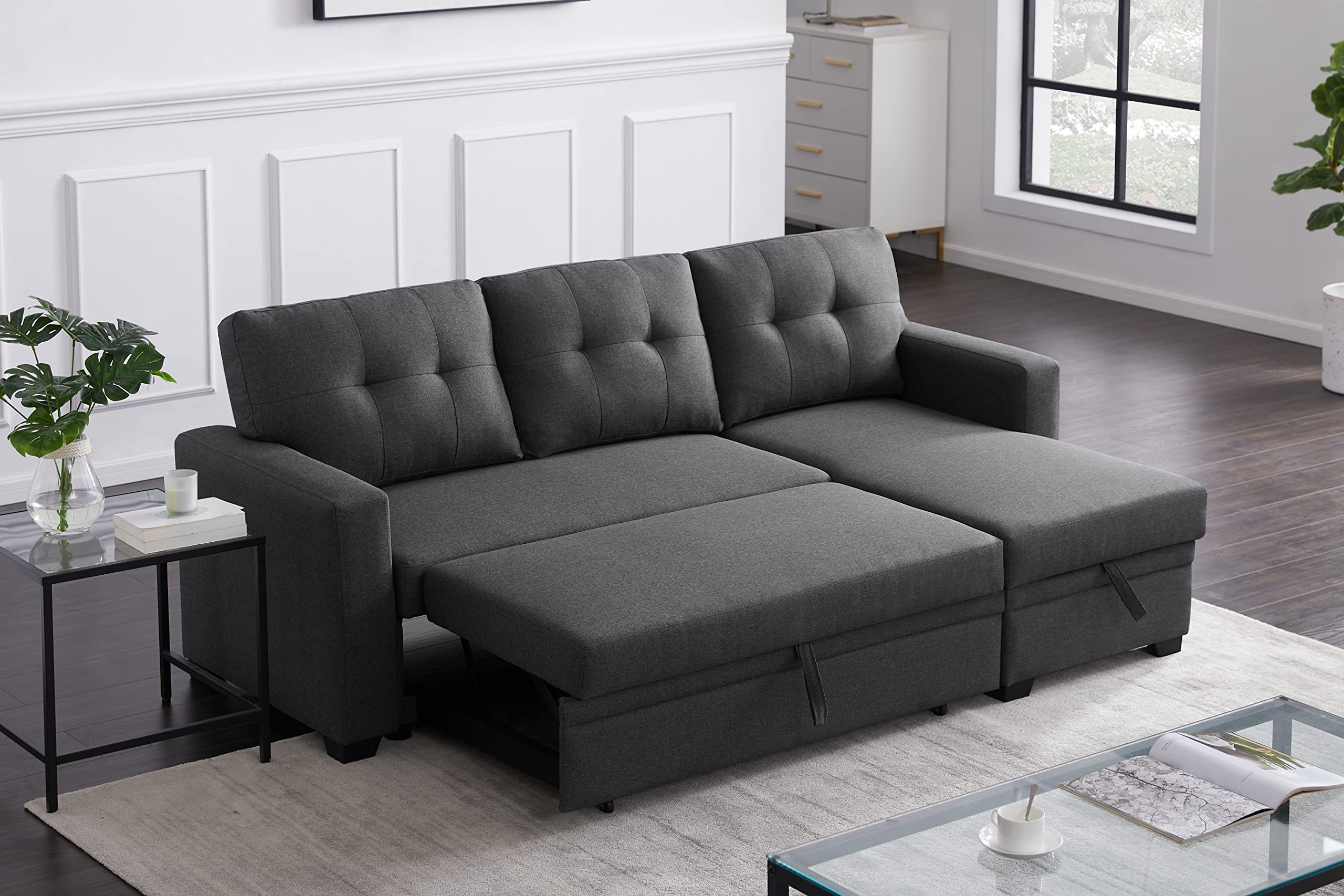 Photo 1 of Devion Furniture Garisa 4-in-1 Convertible L Shaped Couch with Pull Out Bed and Storage, Sectional Sleeper Sofa with Reversible Chaise for Living Room, Apartment, Bedroom, Office