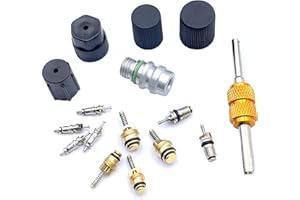 ARACEY Air Conditioning Valve Core Kit | Cap & Valve AC R12 R134a Teflon Seal Refrigeration A/C Air Conditioning Service Valves Car & HVAC AC System Charging Port Seal Caps Kit