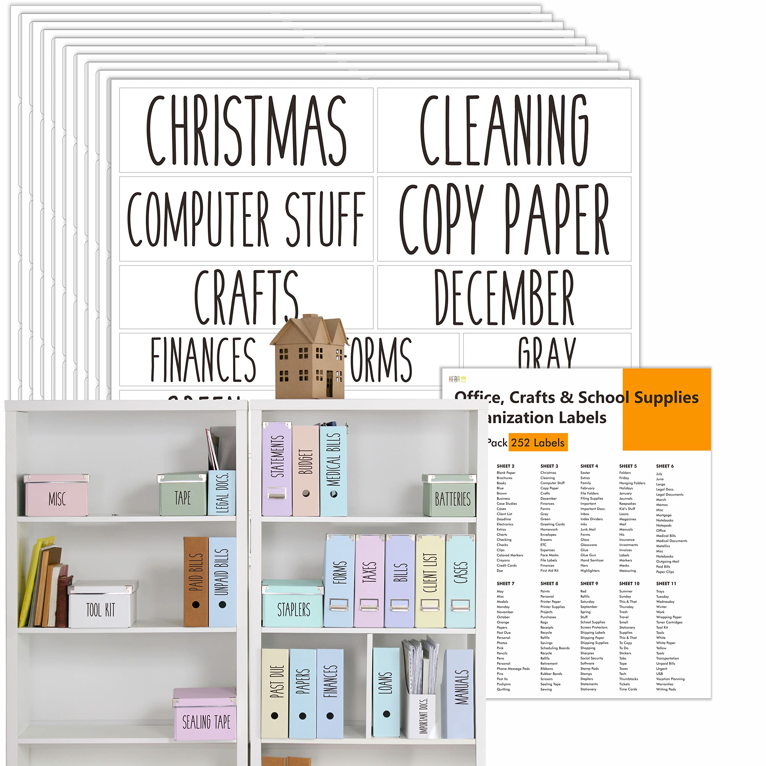 252 Transparent Office Crafts School Supplies Organization Labels, Waterproof Tear-Resistant No Residue Removal, 21 Blank Labels for DIY, Craft Stickers for Bins Baskets Folders