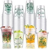 VDESFUEBY 50 Masters Golf Ball Party Cups, 12 oz Golf Party Decorations Disposable Clear Plastic Party Cups for Let's Par-tee Themed Birthday Bachelor Party Supplies Favors