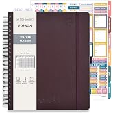 POPRUN Teacher Lesson Planner 2026-2027, (Size-8.5'' x 11'') with Gradebook | Academic Planner July 2026 - June 2027 with Color Monthly Tabs, Thick Paper, 2-Sided Pocket, Leather Cover - Brown