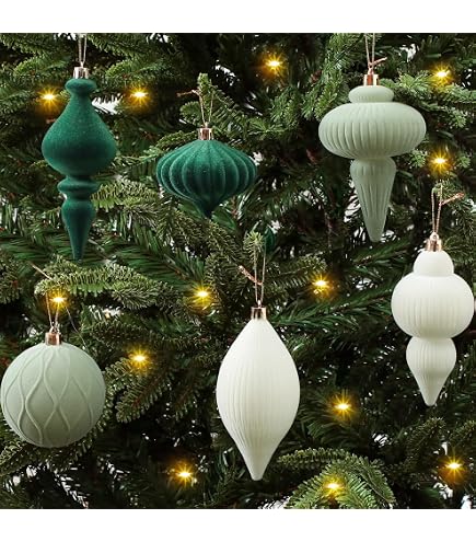 6 Pcs 7.1 Inch Burgundy Velvet Finial Christmas Tree Ornament Assorted Vintag