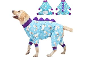 LovinPet Large Dog Pajamas: Anti Licking Dog Recovery Clothes, Lightweight Onesie, Starlight Rainbow/Wild Horse Prints Mastiff Pajamas, UV Protection, Adorable pet PJ's/XL