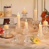 Volens Glass Candlesticks Holders Set of 24, Clear Stripe Taper Candle Holders for Pillar Candles, Taper Candles, Ideal for Wedding Table Centerpiece, Party, Festival and Home Decoration