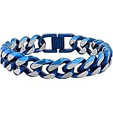 Men's 9 inch Stainless Steel Beveled Curb Bracelet with Blue Finish - Sleek & Modern Design
