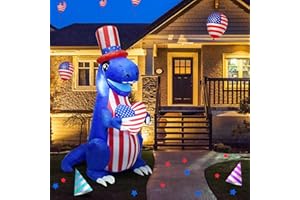 HZGDEJTG 5ft Independence Day Dinosaur Inflatable Outdoor Decoration with Built-in LED Lights to Light Up Your Yard for Patio, Lawn and Holiday Parties