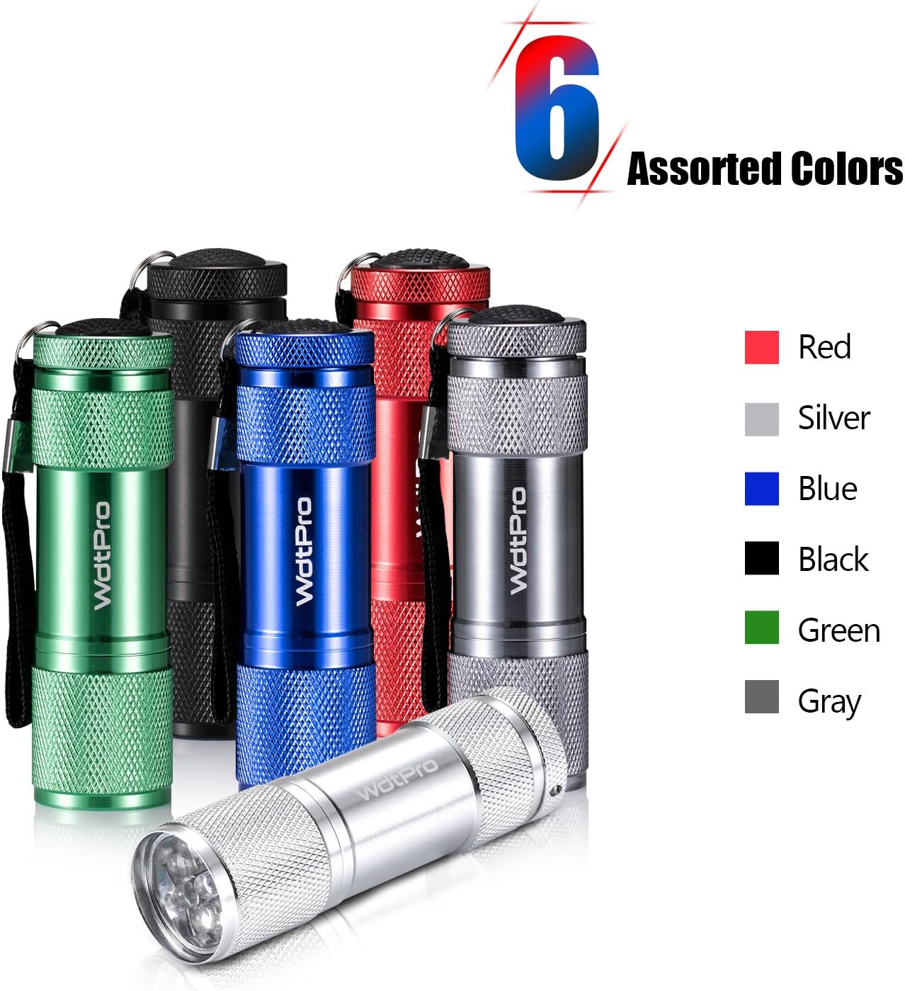 WdtPro 6-Pack Small Flashlight with 18 AAA Batteries - Super Bright 9 LED Mini Flashlights Colors Assorted - Best Mini Gifts for Kids, Men, Women: Home & Kitchen