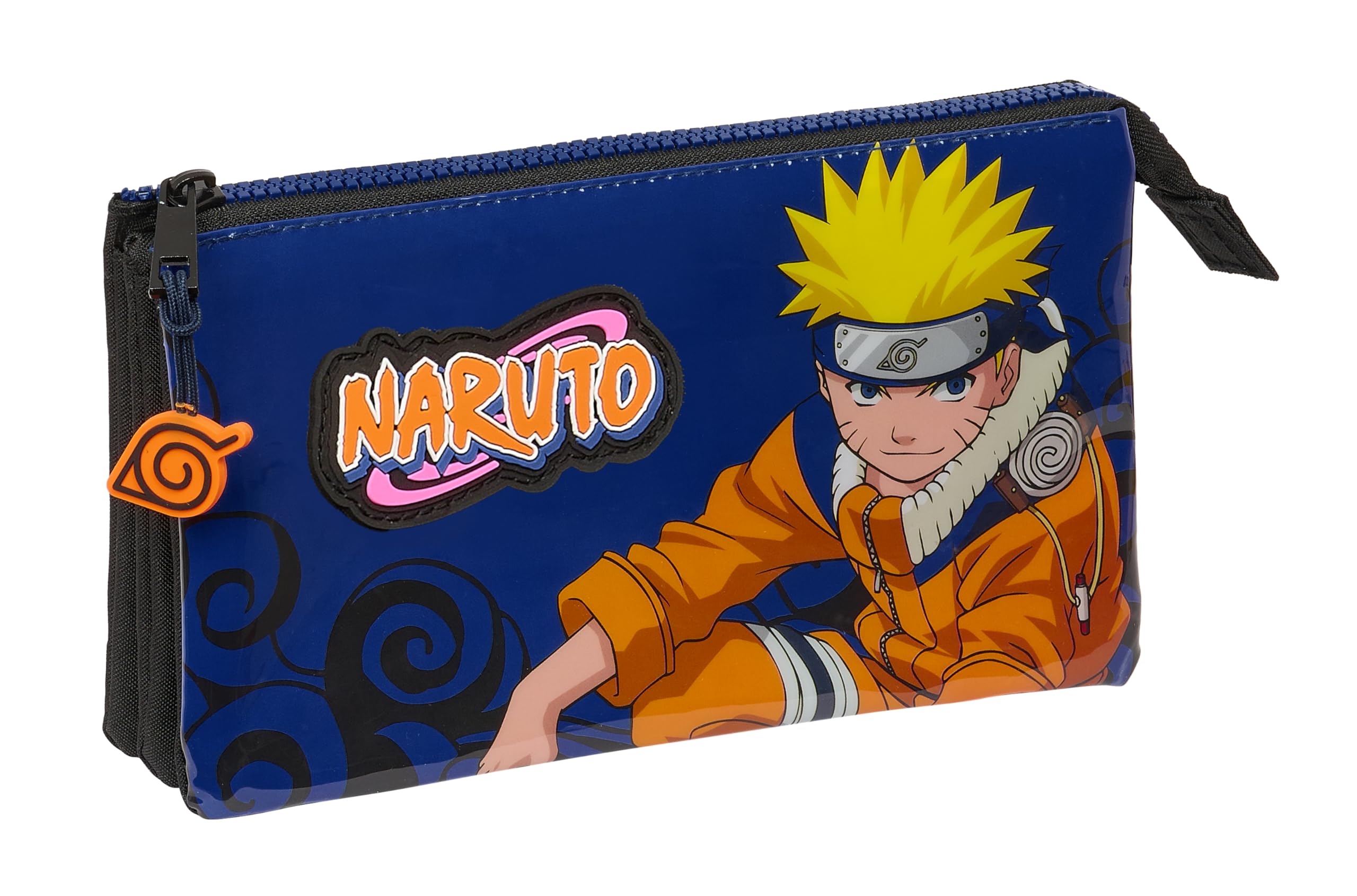 Safta Naruto Ninja – Triple Pencil Case, Children's Pencil Case, Ideal for School-Aged Children, Comfortable and Versatile, Quality and Resistance, 22 x 3 x 12 cm, Black/Blue, Black/Blue, Estándar,