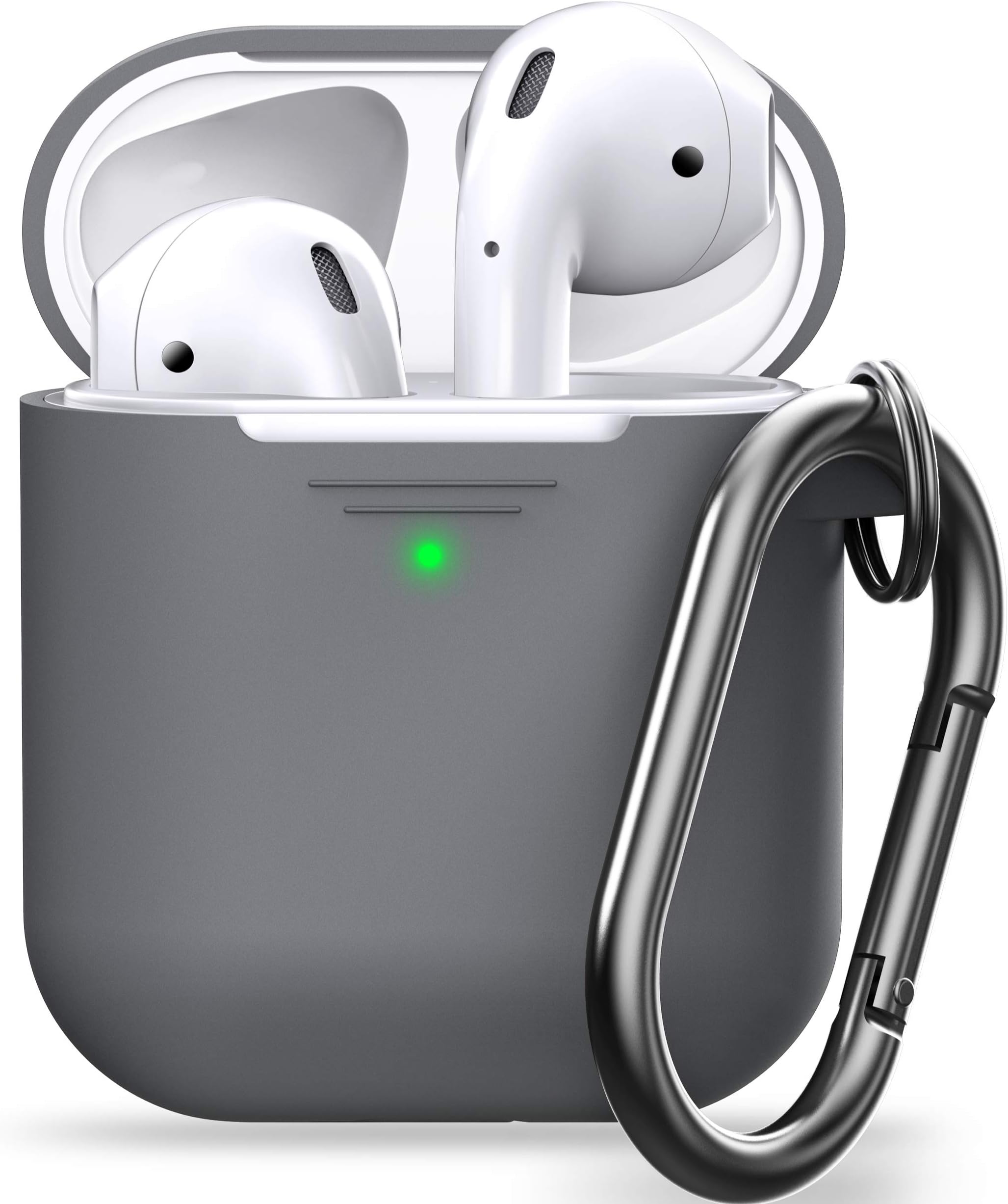 KeyBudz Elevate Series AirPods Case [Front LED Visible] Keychain Protective Silicone Cover Compatible with AirPods Case 1 & 2 (with Carabiner, Earl Grey)