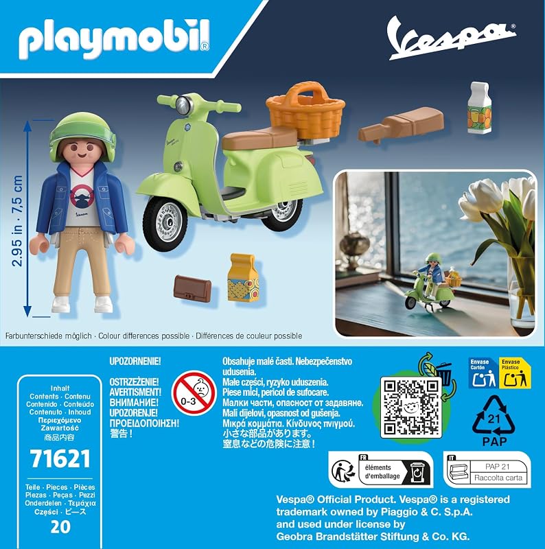 PLAYMOBIL Carros 71621 1969 Vespa 150 Sprint Veloce, Verde Claro, Modelo Fiel para colecionadores e ventiladores, Inclui acessórios versáteis e várias opções de sela
