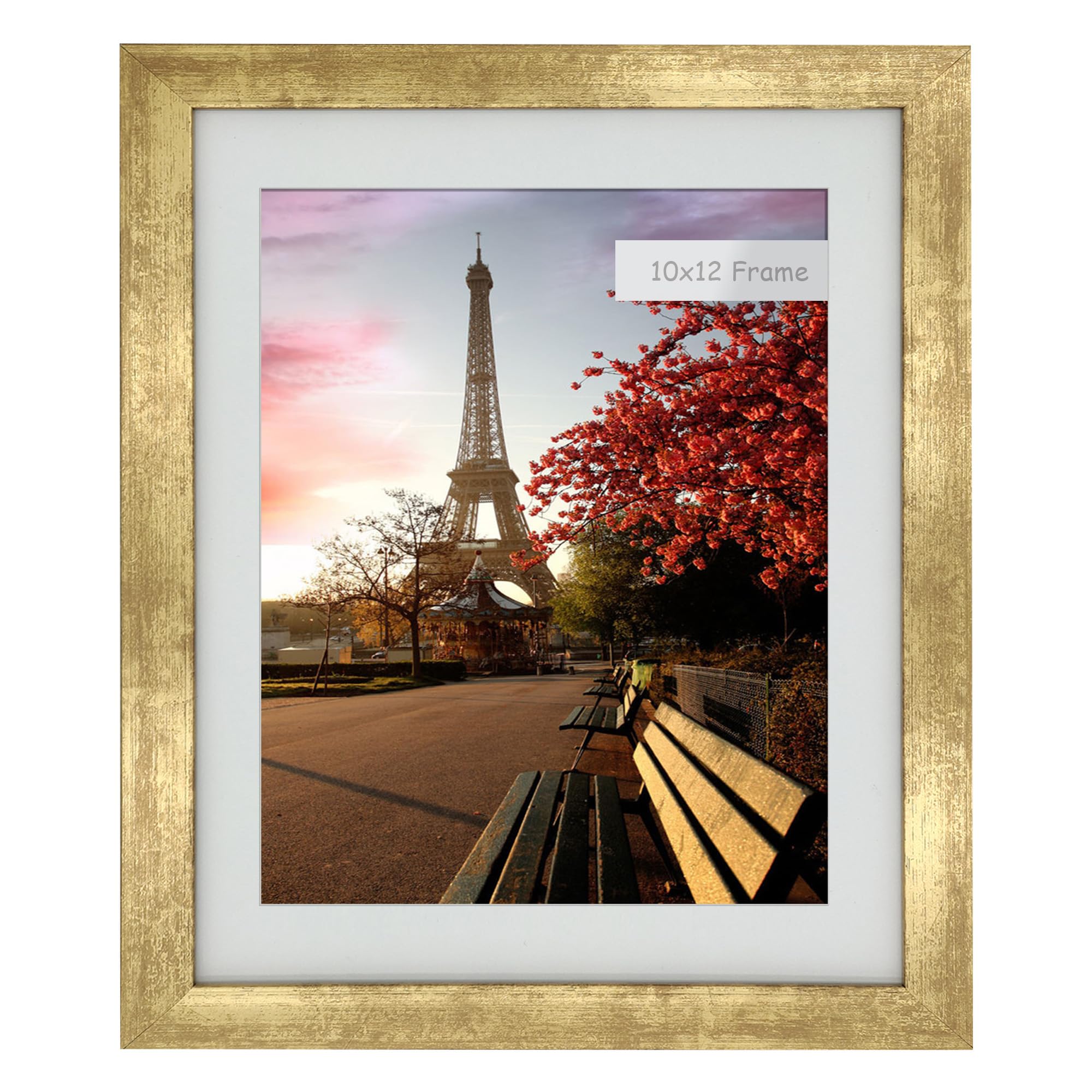 10x12 (25.4 * 30.5cm) Photo Frame Gallery Picture frame with 8x10 mat,Freestanding and Wall Mountable,Gold