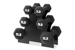 BalanceFrom Neoprene Coated Iron Dumbbell Hex Weights Set with Stand – Color-Coded or Black Options with Non-Slip Grip for Strength Training, Resistance Workouts, and Home Gym Fitness