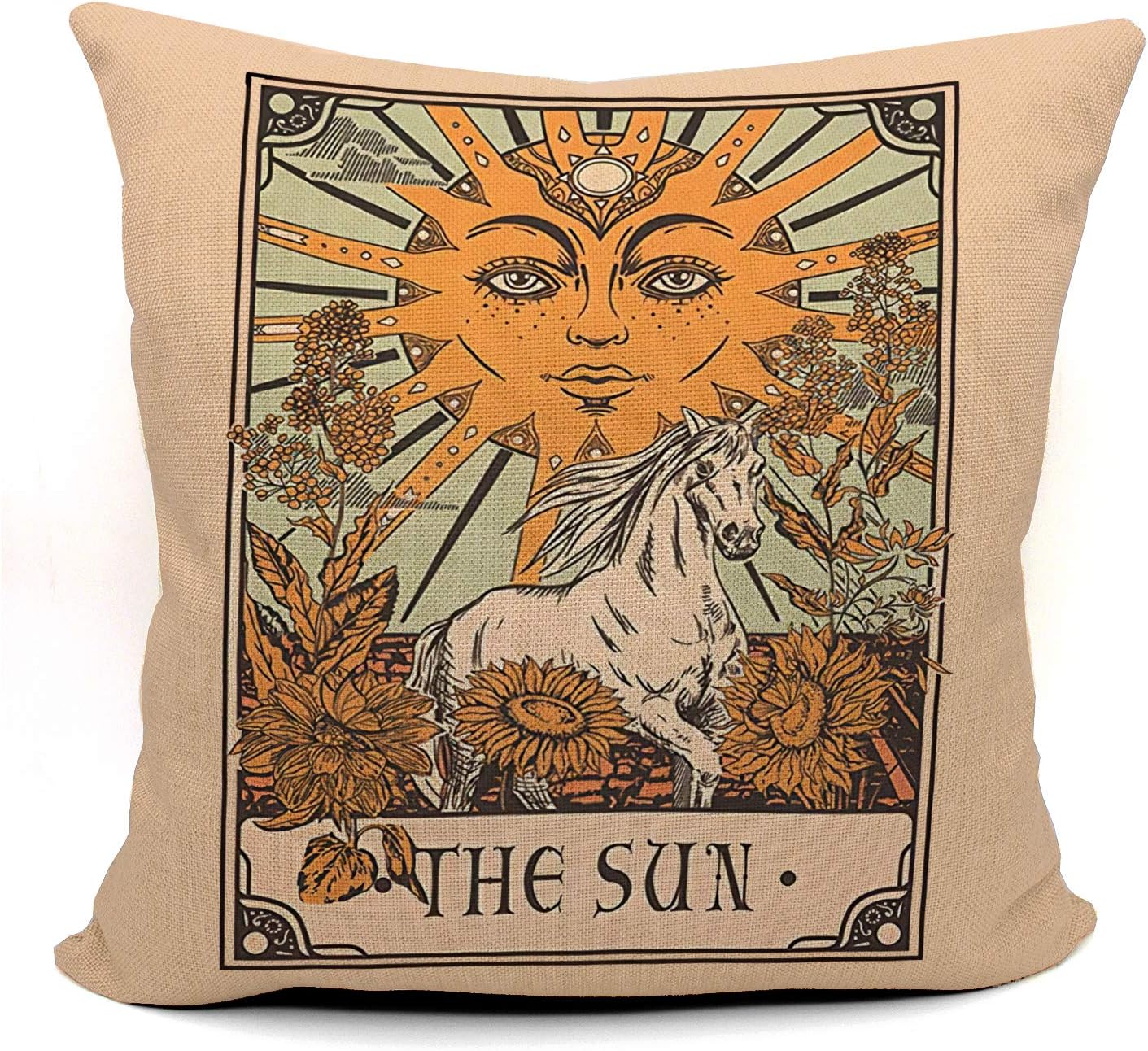 Tarot The Sun Throw Pillow Case, Gift for Daughter, Sister, Mom, Gift for Astrology Lovers, Tarot Lovers, Girl Room Decor, College Dorm Decor, 18 x 18 Inch Linen Cushion Cover for Sofa Couch Bed