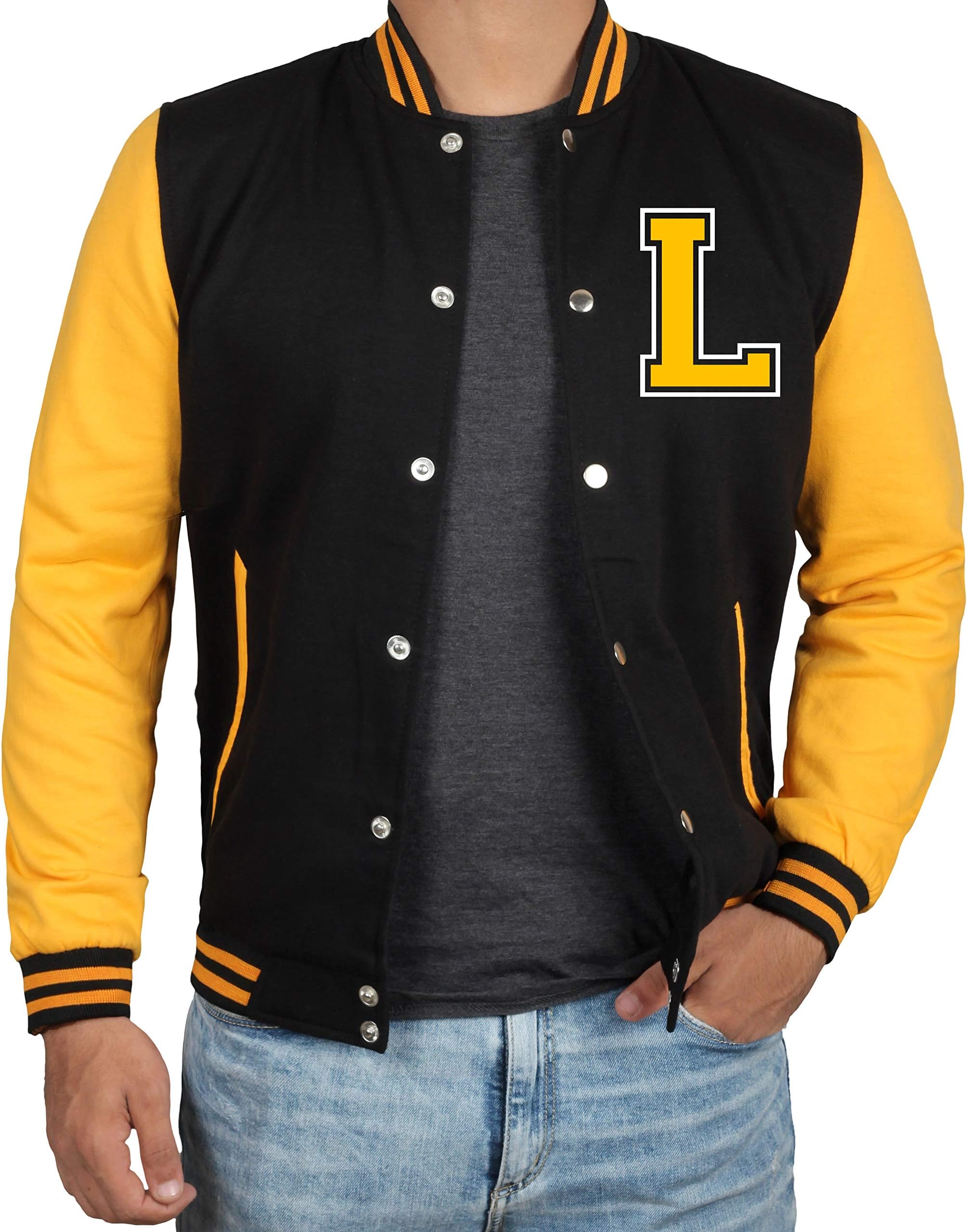 Decrum Black and Yellow Letterman Jacket Men - High School Baseball Varsity Jacket Mens