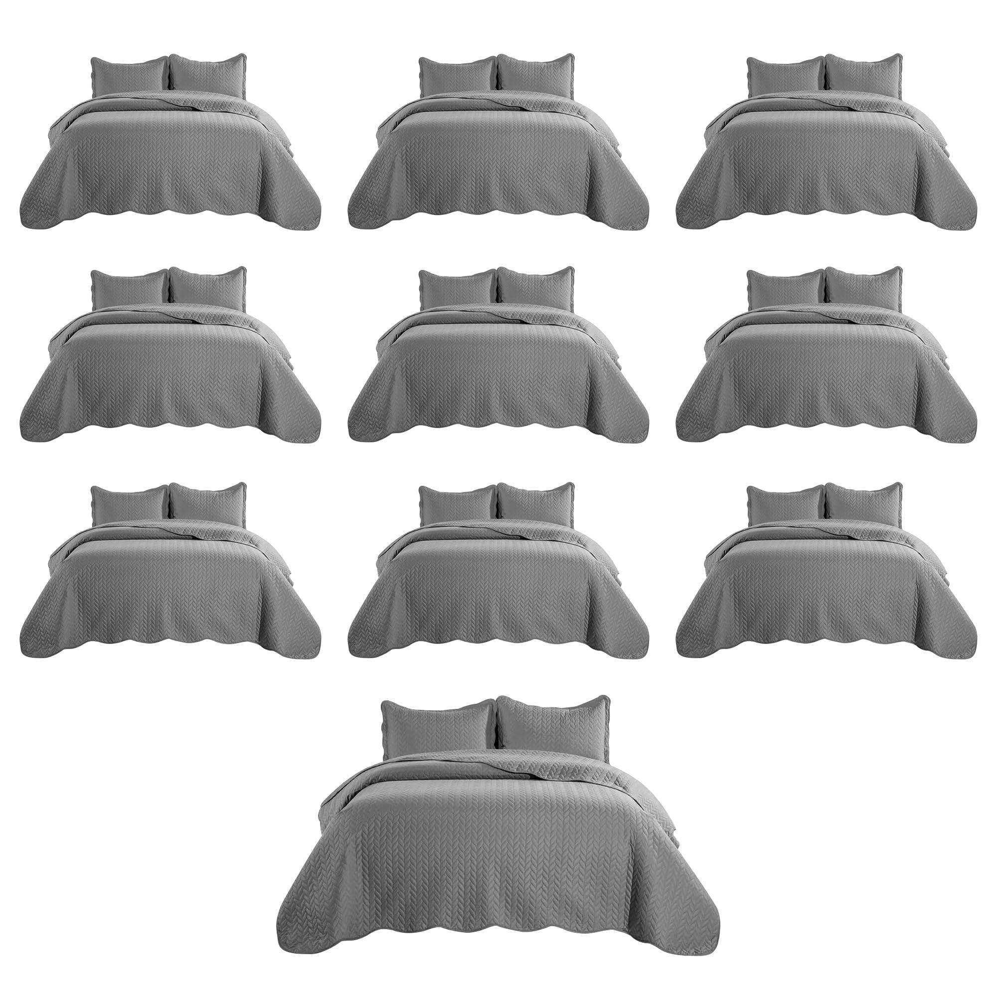 IR Imperial Rooms Twin Quilt Bedding Set (68” x 86”) - Bulk Pack of 10 Wholesale for Hotels, Guest Bedroom & Airbnbs - Lightweight Microfiber Reversible Embossed Quilts Bedspreads (Grey)