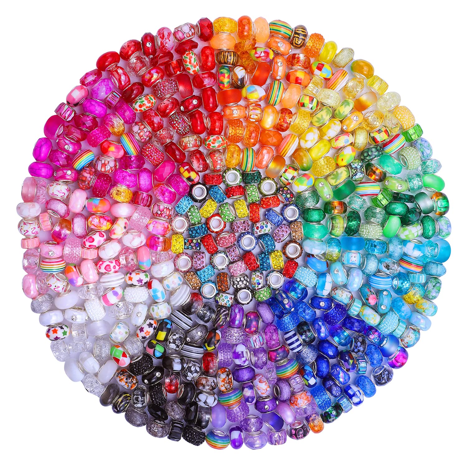 Assortment European Large Hole Beads Spacer Beads Rhinestone Craft for DIY Charms Bracelet Jewelry Making (Rainbow)