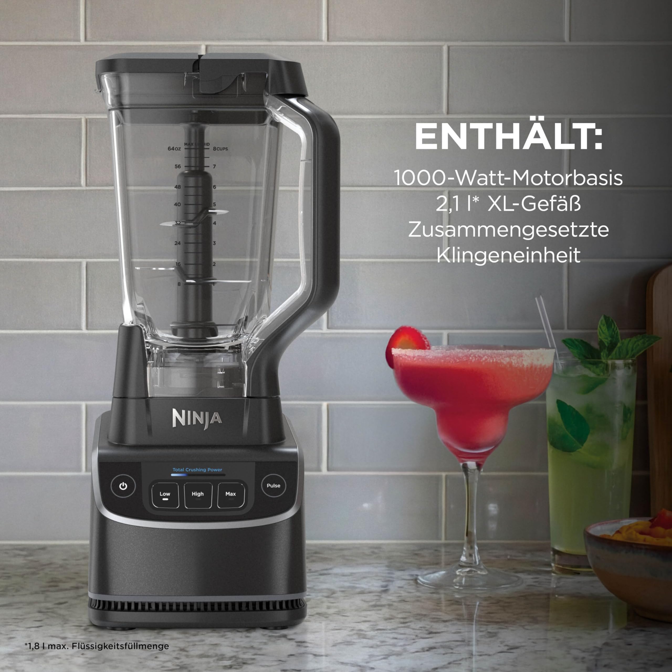 Ninja UltraCrush Mixer, 3 Geschwindigkeitsstufen, manueller Modus Impuls, Gefäß mit 1,9 Liter Fassungsvermögen für Flüssigkeiten, zur Zubereitung von Smoothies, Dips, Soßen und mehr, Schwarz BP201EU 7