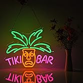 Geewkooy Tiki Bar Neon Light Sign Acrylic Dimmable LED Neon Sign 16"x13" Beer Bar Pub Club Restaurant Wall Deocr Artwork Gift Signs