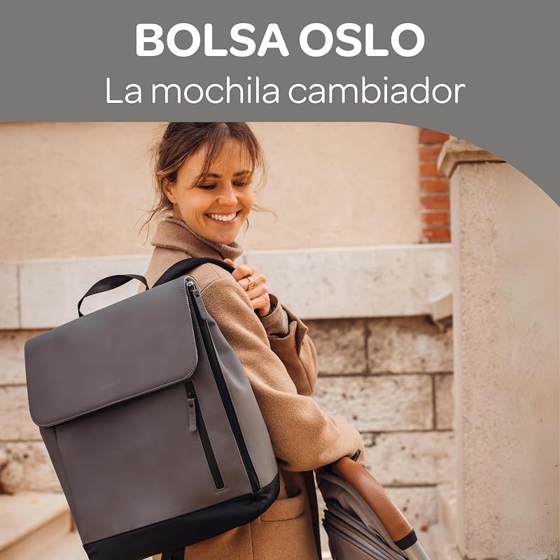 , Saco de troca de bebé, Mochila, Impermeável, 11 bolsos, Borracha reciclada, Respirável, Pegas e costas almofadadas, Bolso isolante, PC17 polegadas, 19L, Saco Oslo, Antracite