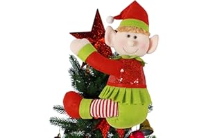 HONGSOME Elf Tree Topper Christmas Decorations,Unique Funny Xmas Plush Stuffed Elf Hugger Decor for Christmas Tree Wine Bottle Curtain Ornaments,Red Green