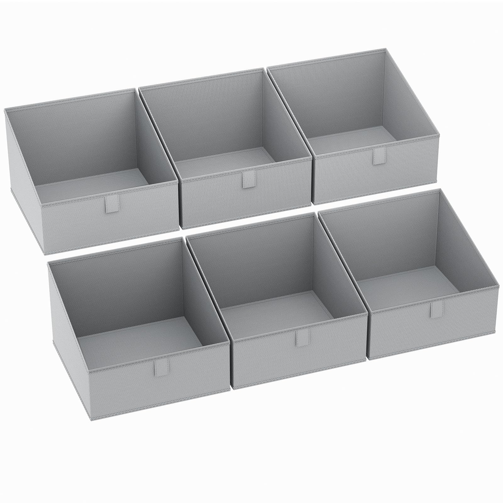 Photo 1 of DIMJ Storage Bins for Closet, Trapezoid Storage Bins with Front Handle, Fabric Storage Baskets for Shelves, Line Closet Organizers for Toys, Boooks, Clothes, 6 Packs (Grey)
