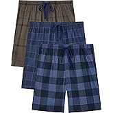 Jveyvth Men's Plaid Pajama Shorts Relaxed Fit Lounge Pants with Drawstring and Button Open Fly 3 Pack