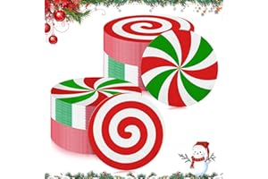 Engrowtic 100 Pcs Christmas Candy Paper Napkins Peppermint Christmas Cocktail Napkins 6.3 x 6.3 Inch Red Green Striped Round Lollipop Paper Towels for Xmas Dinner Winter Holiday Party Supplies