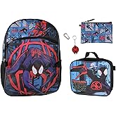 Bioworld Spiderman Backpack Miles Morales Lunch Box Key Chain Pencil Case Carabiner 5 pc Set