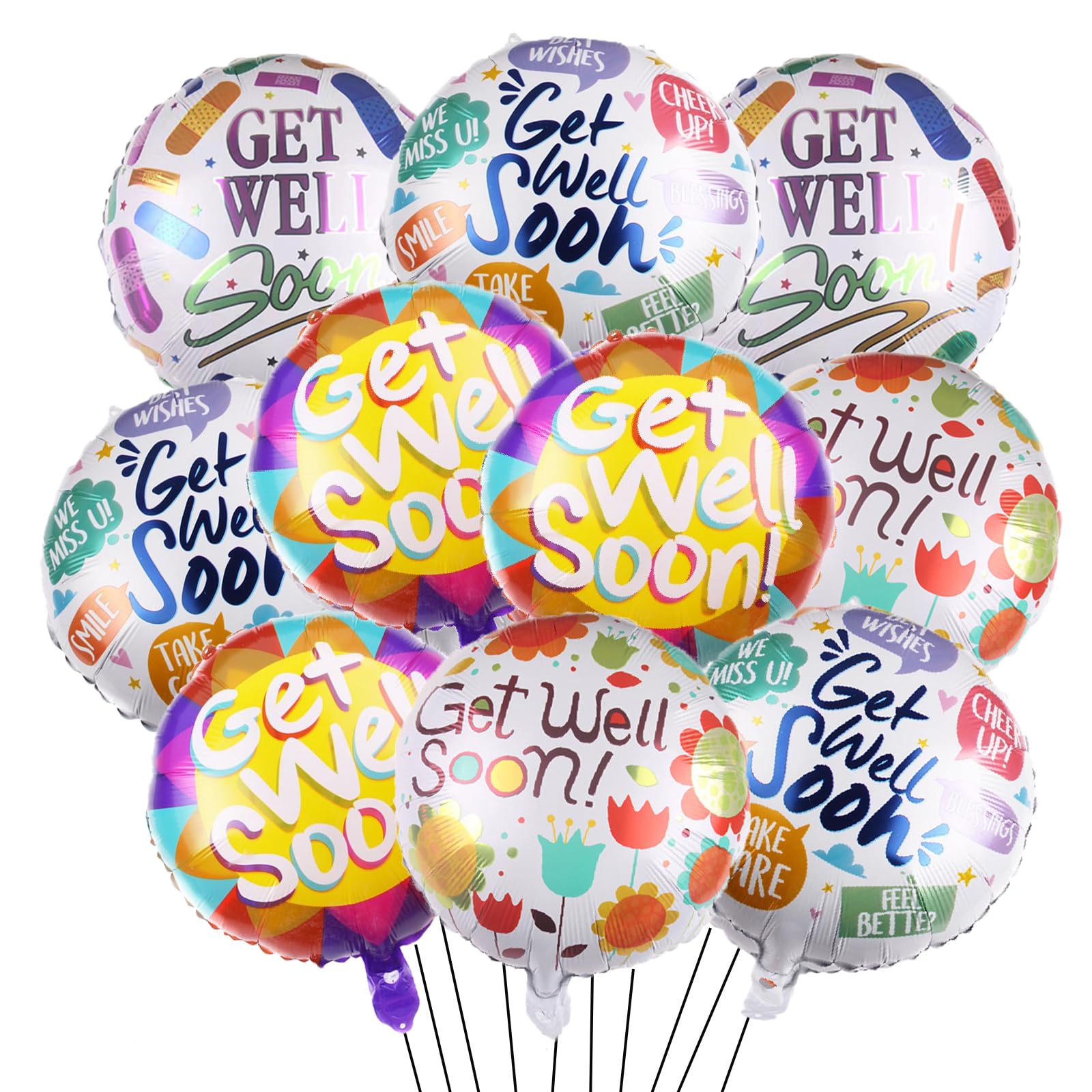 Photo 1 of 10PCS Get Well Soon Foil Balloons for Family Friends Party Get Well Soon Theme Party