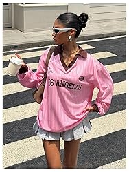 SOLY HUX Women's Oversized Tees Striped Letter