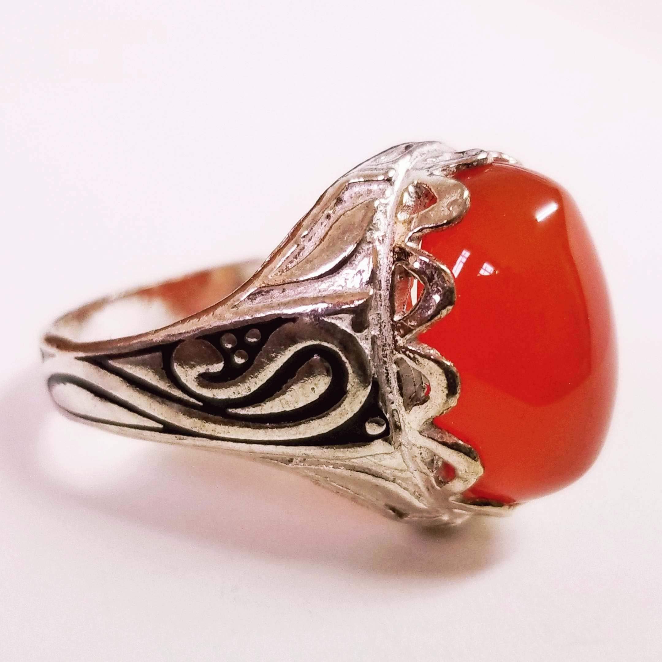 silver copper mens ring genuine natural yemen red agate akik heavy ring collectors ring man ring rare ring mens ring man jewelry men ring