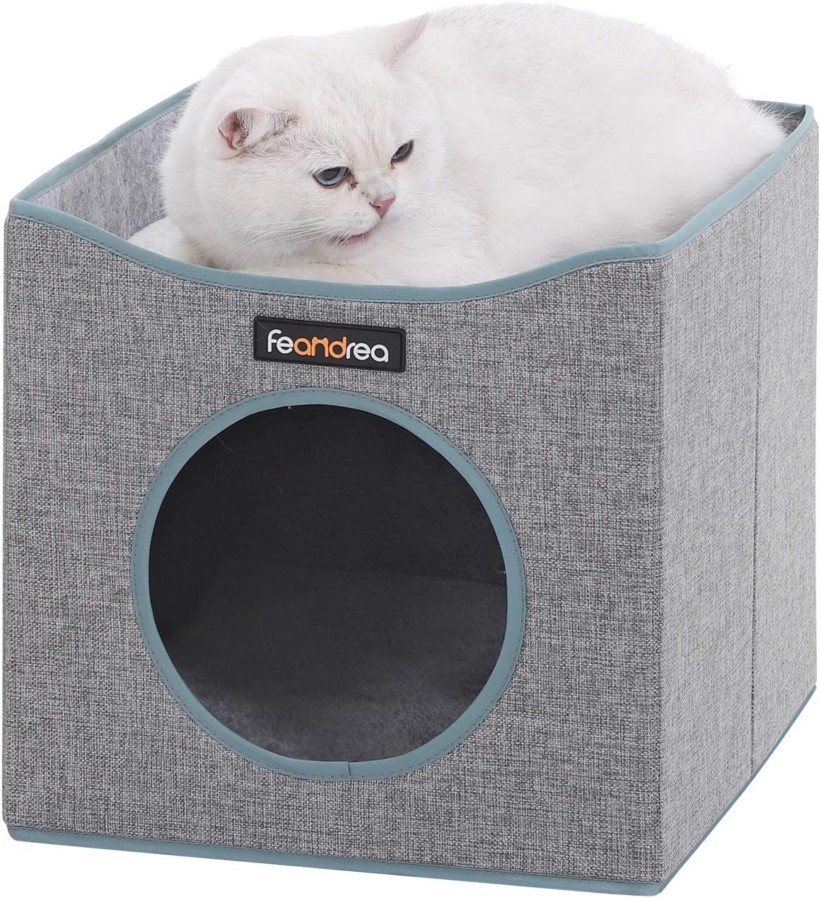 FEANDREA Foldable Cat Condo, Cube Cat House with Lying Surface and 2