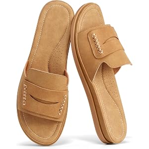 Diarilip Womens Comfortable Slides Sandals: Lightweight Soft Cushioned Slip On Flat Sandals - Dressy Summer Shoes for Casual