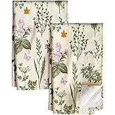 Miss Adola Cotton Kitchen Towels Set of 2 - Cute Design 16×26 Inch Dish Towels for Kitchen with Hanging Loop Line Flower Quick Dry Hand Towels Soft & Absorbent, Decorative Terry Cloth Tea Towels