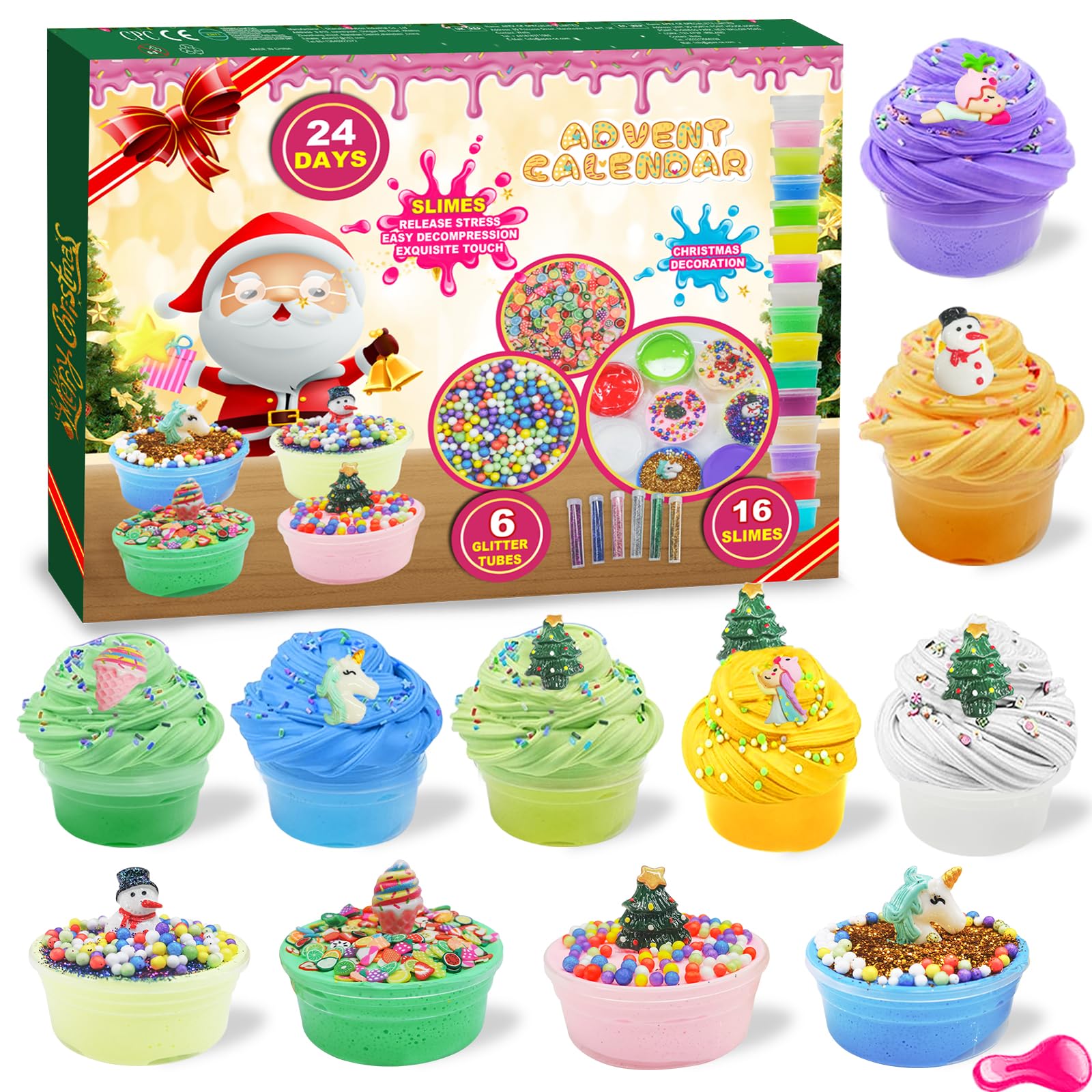 Slime Advent Calendar 2025 kids, 24 Days DIY Christmas Advant Calendar Include 16 Slime and 8 pack Cool Accessories, Exciting Gift Set for Boys and Girls