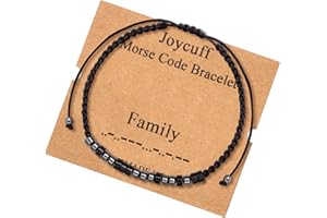 JOYCUFF Inspirational 𝐌𝐨𝐫𝐬𝐞 𝐂𝐨𝐝𝐞 𝐁𝐫𝐚𝐜𝐞𝐥𝐞𝐭𝐬 𝐟𝐨𝐫 𝐖𝐨𝐦𝐞𝐧 𝐌𝐞𝐧 Mothers Day Birthday 𝐆𝐢𝐟𝐭𝐬 Mom Mother Father Daughter Aunt Grandmother Jewelry Cord Wrap Bracelet with Black Hematite Beads