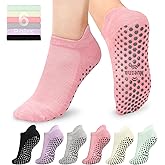 Muezna 6 Pairs Pilates Grip Socks for Women, Non Slip Yoga Socks with Grips, Grippy Socks for Barre, and Hospital