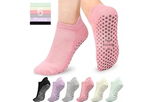 Muezna 6 Pairs Pilates Grip Socks for Women, Non Slip Yoga Socks with Grips, Grippy Socks for Barre, and Hospital