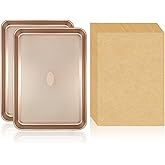 SEIION 2 Pack 17'' Baking Sheet Set with Parchment Paper (2 Pans + 250 Papers), Non-Stick Cookie Sheet with Food Cooling Rack, Heavy Duty & Warp Resistant, No Rust Large Baking Pan