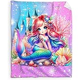 Girls Mermaid Blanket Gift, Throw for Kids Teens Adults 50x60 Inches Lightweight Cozy Pink Cute Mermaid Throw Blankets for Sofa Couch Bed Trip Car