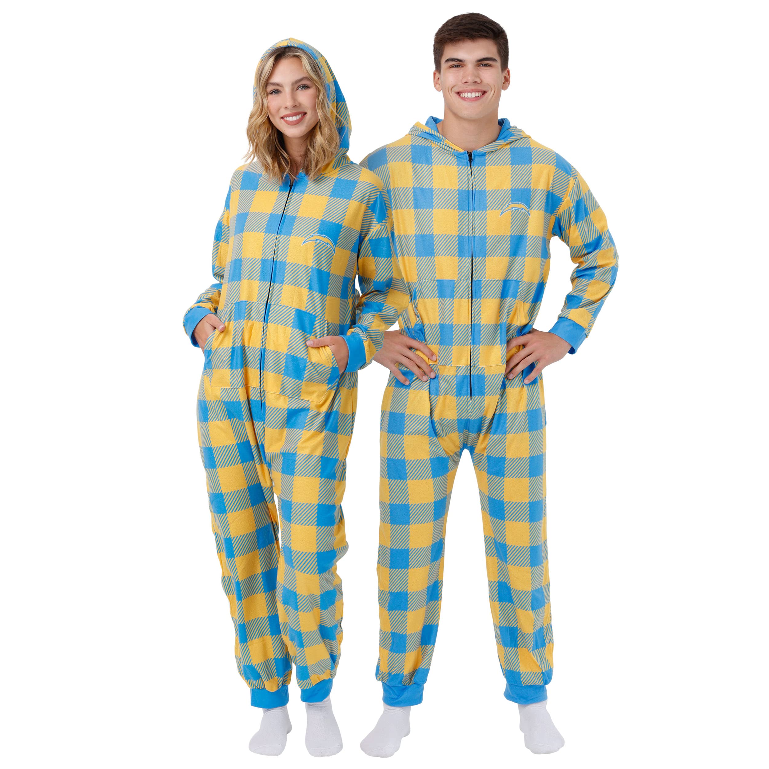 FOCO Los Angeles Chargers NFL Plaid One Piece Pajamas - XXL Image