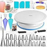 RFAQK 64 PCs Cake Decorating Kit for Beginners Includes Video Course, Booklet + Baking Supplies Gift - Cake Stand, Leveler, 2