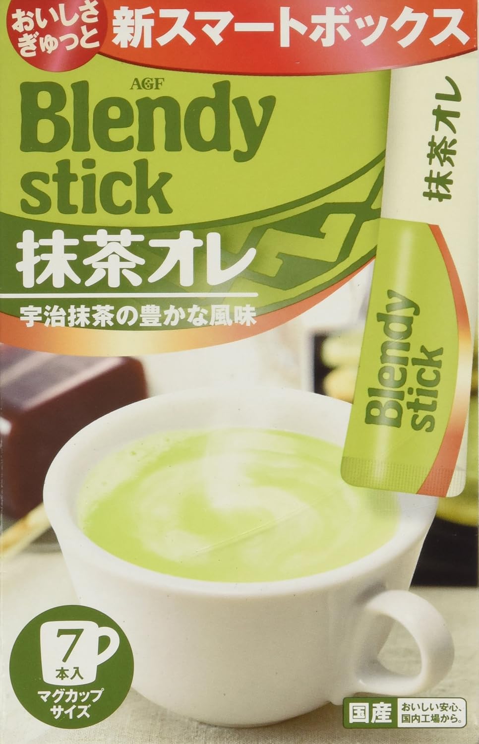 AGF Blendy Stick Maccha (Green Tea) Au Lait 7 Sticks Pack (Japan Import