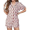 FEMLE Womens Preppy Monkey Pajamas Y2k Cute Pj Sets 2 Piece Short Sleeve Button Down Loungewear Pjs Shorts Pajama Set