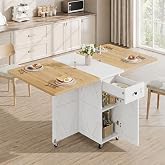 Jocoevol Folding Dining Table for Small Spaces, Foldable Kitchen Table with Drawer, 2-Tier Storage Shelf &amp; Wheels, Space Saving Dining Table for 2 4, Farmhouse, Natural