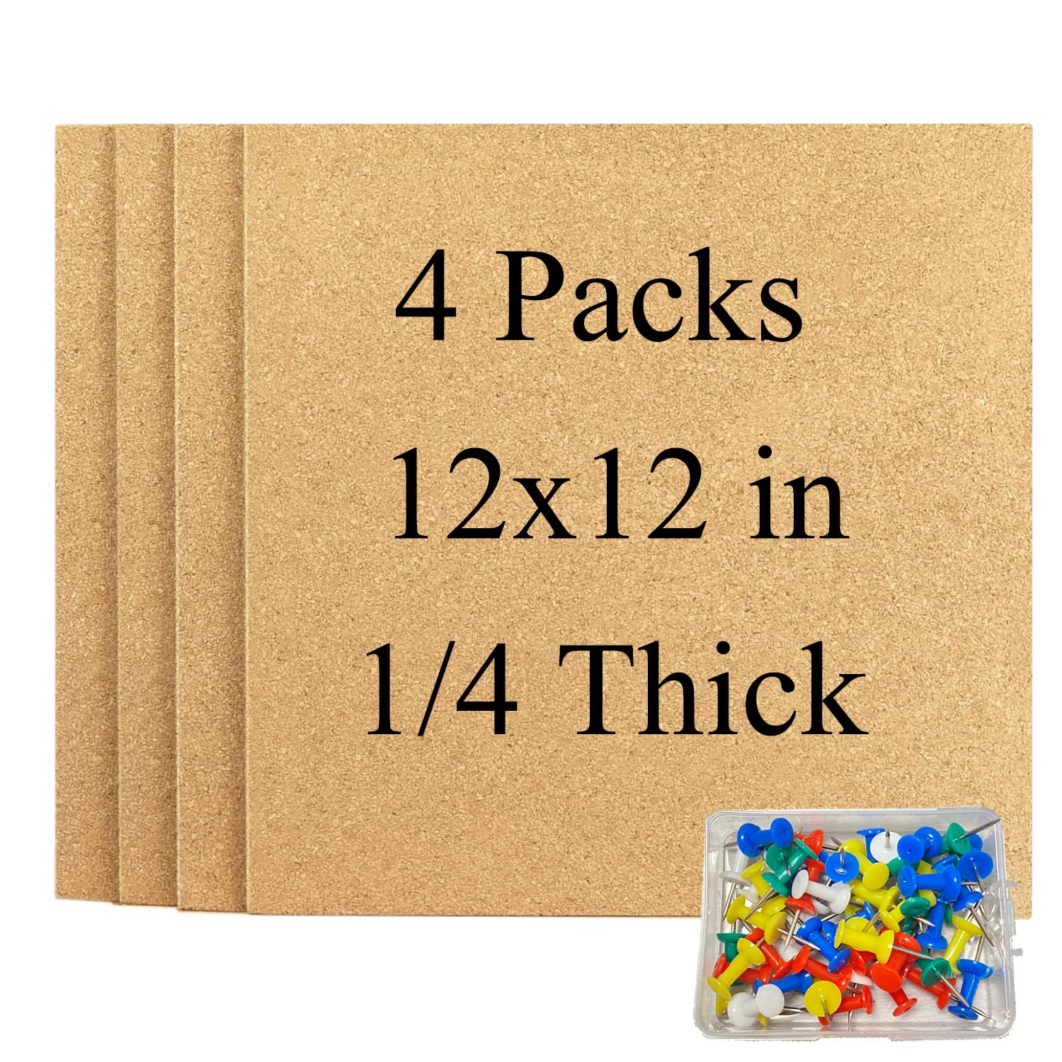Photo 1 of Cork Square Board for Walls, 4 Packs 12"x12" 1/4" Thick Cork Bulletin Board Self Adhesive Cork Board Tiles with 50 Pushpins for Home Office Kitchen School (4, 12 * 12 inch)