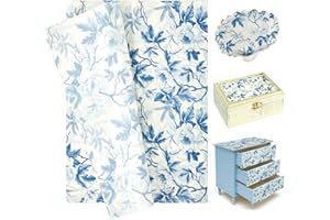 Crtiin 10 Sheets Large Decoupage Paper for Furniture 20 x 27.5 Inches Vintage Floral Decorative Rice Tissue Paper for Decoupage Wrapping DIY Crafts Scrapbook(Blue and White Peony)