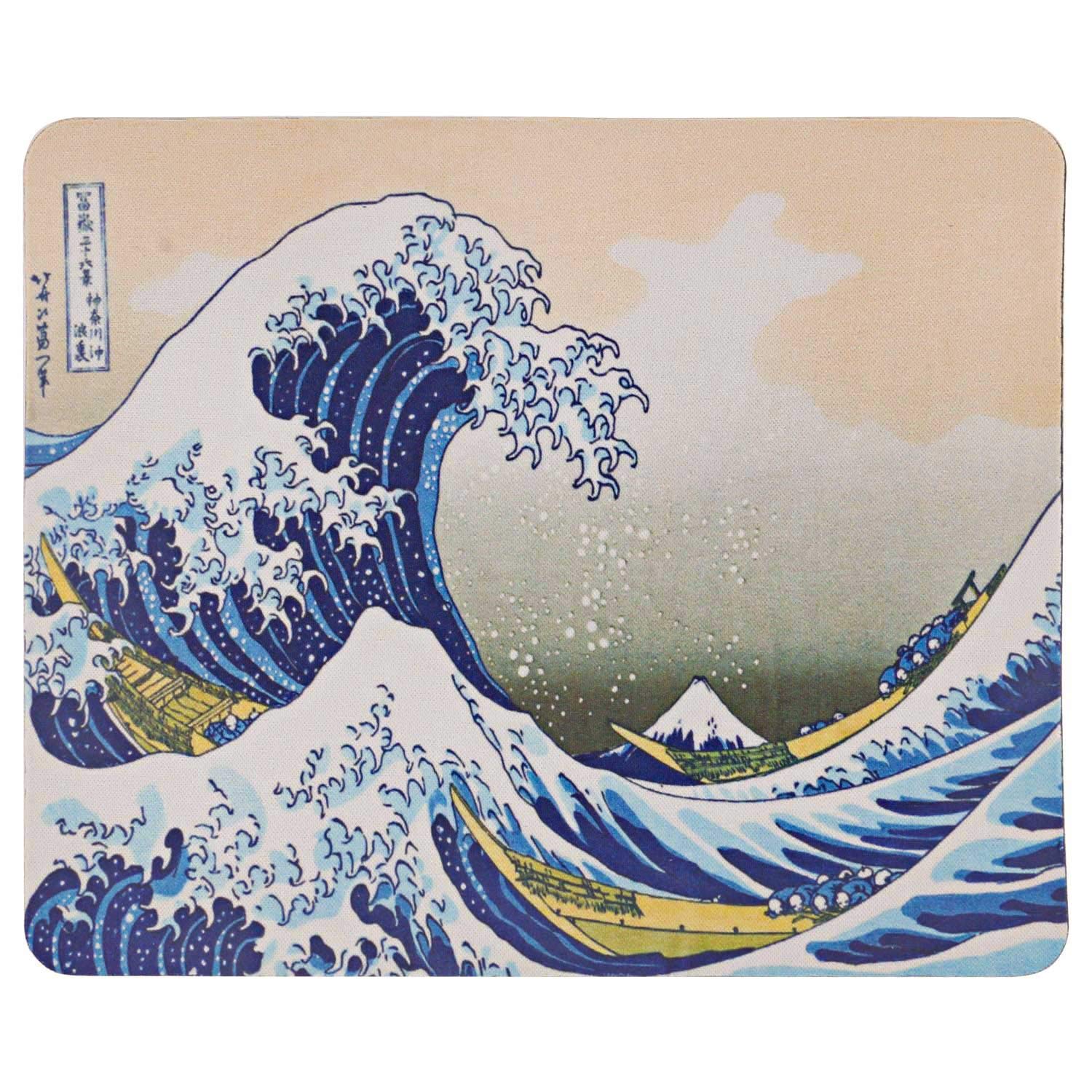 TRIXES -Desktop Computer Mouse Mat - The Great Wave of Kanagawa - Art Hokusai Design 8.5" x 7" - Non-Slip Rubber Base - Suitable for Laser and Optical Mouse