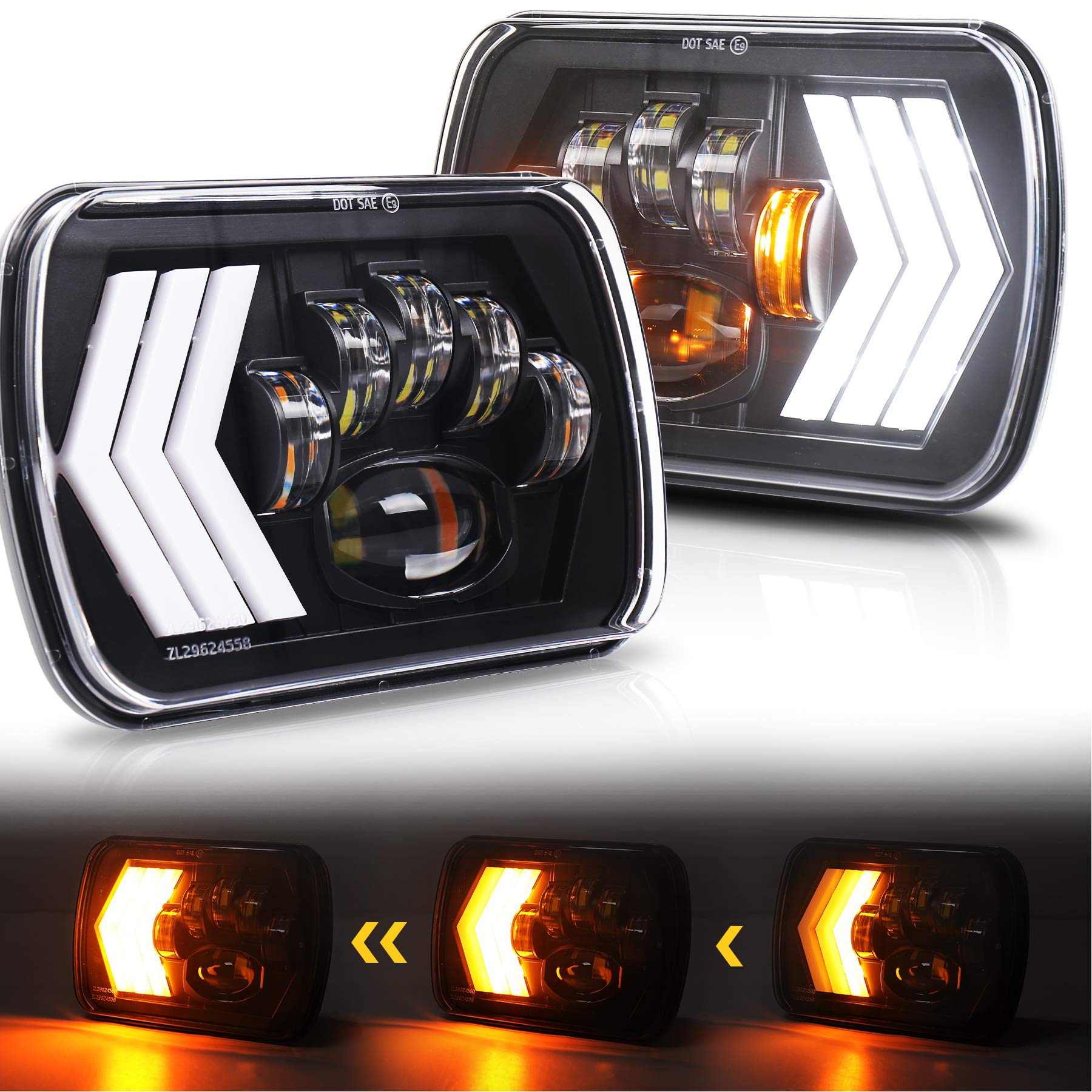 Buy MOVOTOR 7x6 Led Headlights 5x7 Seam Beam with White DRL Amber